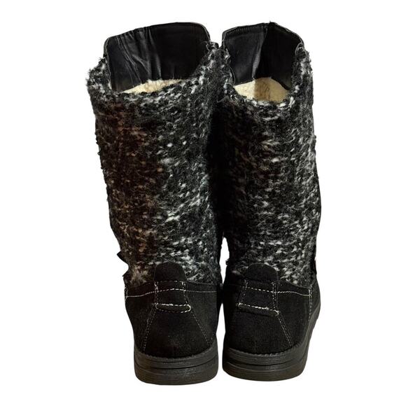 Muk Luks Black Knit Sweater Back Winter Boots Women's Size 10 Suede Faux Fur - Picture 5 of 8